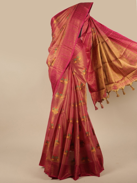 

Pothys Pink, Green & Gold-Toned Ethnic Motifs Zari Jute Silk Saree