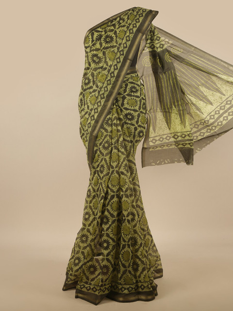

Pothys Green & Grey Ethnic Motifs Printed Saree