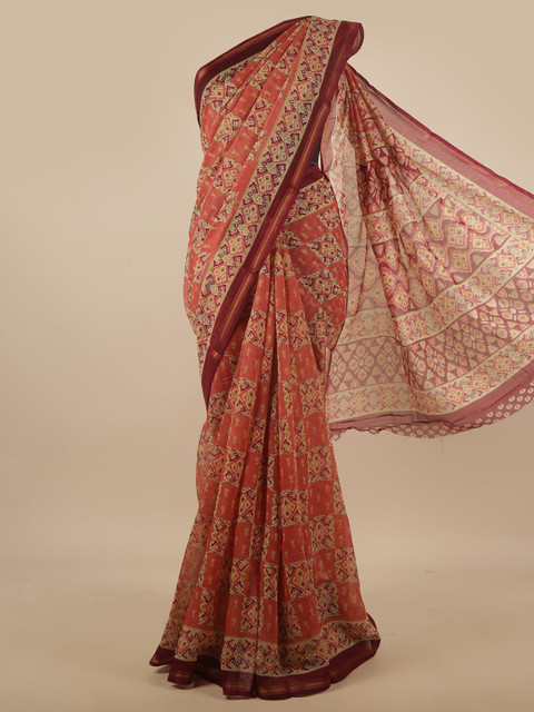 

Pothys Pink & Maroon Floral Cotton Blend Saree