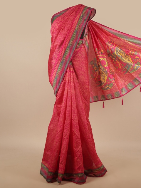 

Pothys Pink & Green Ethnic Motifs Printed Cotton Blend Saree