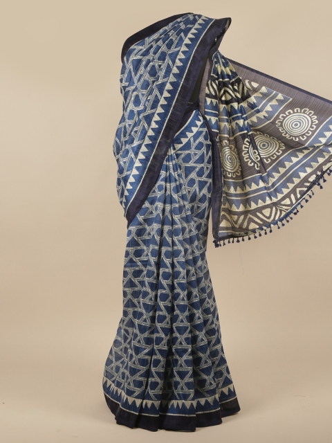 

Pothys Blue & Beige Geometric Printed Cotton Blend Saree