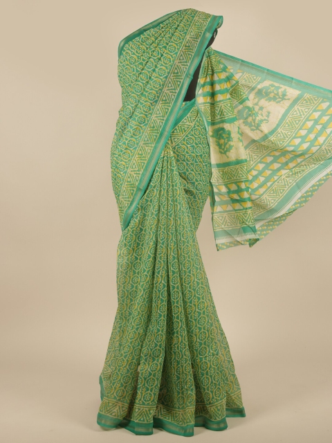 

Pothys Green & Yellow Ethnic Motifs Printed Cotton Blend Saree