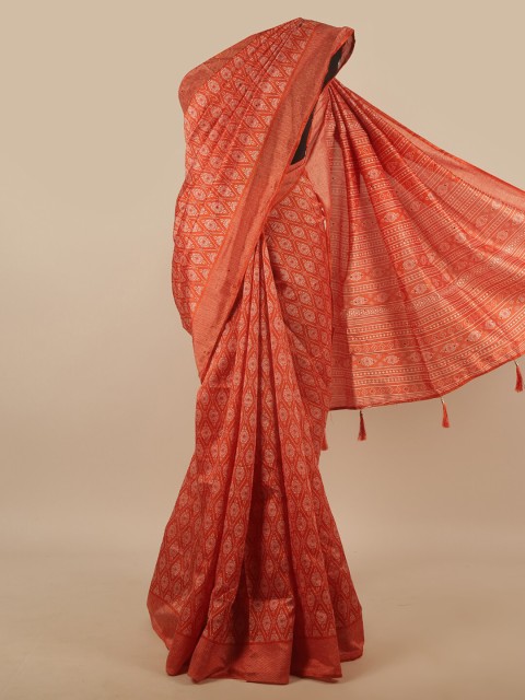 

Pothys Orange & White Printed Cotton Blend Saree