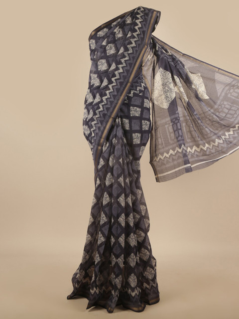 

Pothys Grey & White Batik Printed Cotton Blend Saree