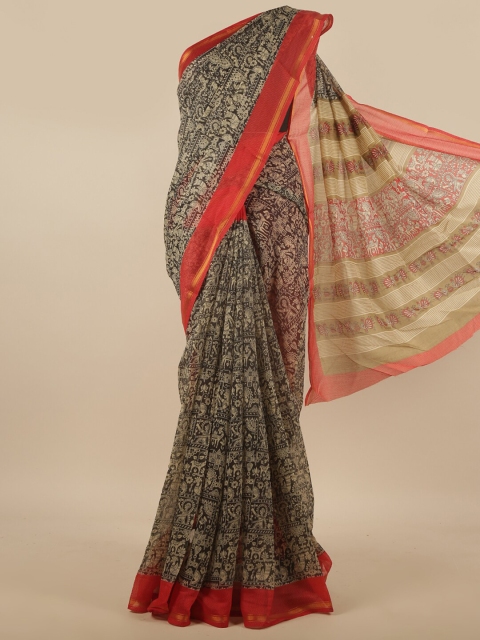 

Pothys Black & Red Ethnic Motifs Zari Saree