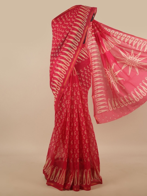 

Pothys Pink & Cream-Coloured Paisley Cotton Blend Saree