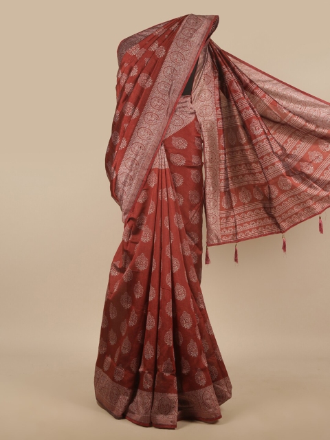 

Pothys Maroon & Cream-Coloured Floral Printed Saree