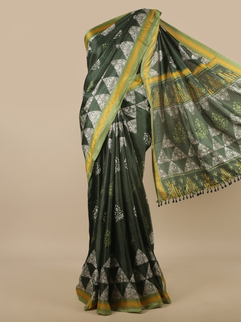 

Pothys Green & White Ethnic Motifs Printed Cotton Blend Saree