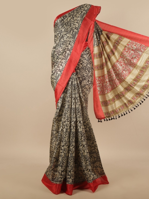 

Pothys Black & Red Ethnic Motifs Printed Cotton Blend Saree