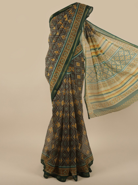 

Pothys Grey & Green Ethnic Motif Printed Cotton Blend Saree