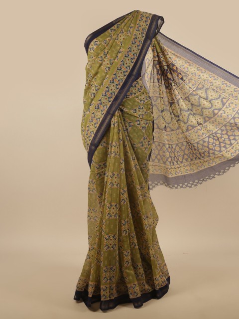

Pothys Green & Orange Ethnic Motifs Zari Saree