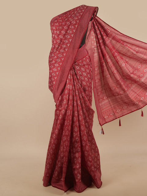 

Pothys Maroon & Off White Ethnic Motifs Printed Cotton Blend Saree