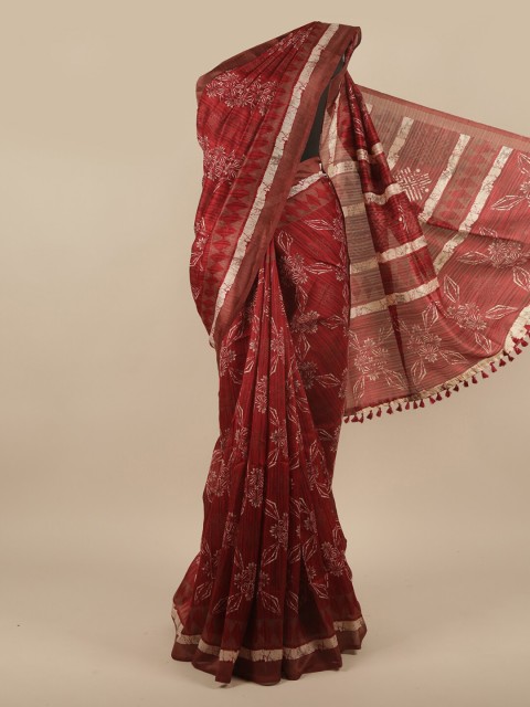 

Pothys Maroon & White Floral Printed Cotton Blend Saree