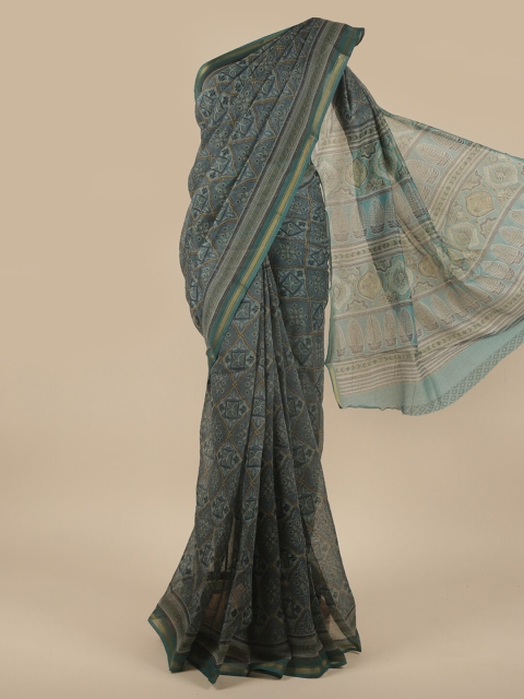 

Pothys Blue & Green Ethnic Motif Printed Cotton Blend Saree