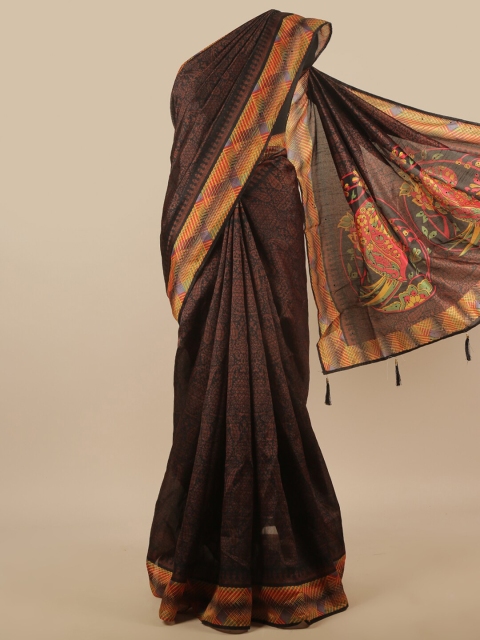 

Pothys Brown, Black & Orange Ethnic Motifs Printed Saree