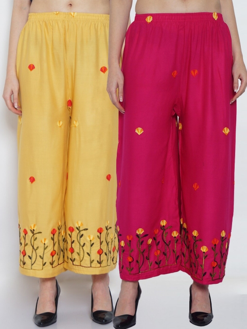 

GRACIT Women Pink & Yellow Set Of 2 Floral Embroidered Straight Fit Palazzo