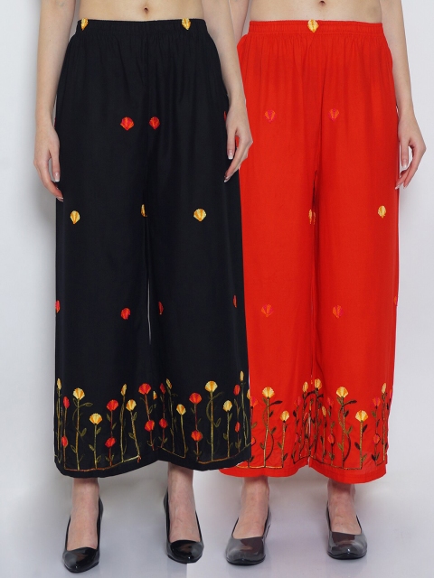 

GRACIT Women Black & Red 2 Embroidered Knitted Ethnic Palazzos