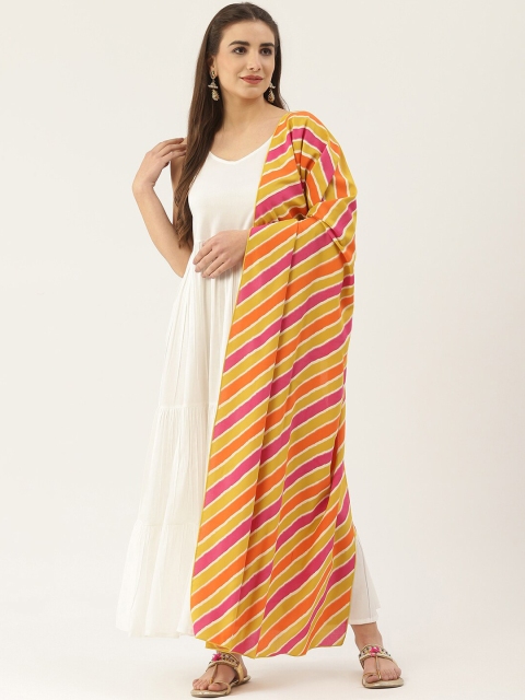

Rustorange Women White Tiered Kurta With Dupatta