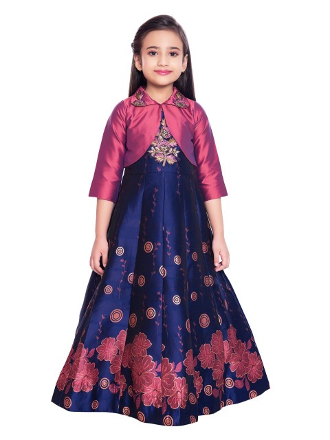 

BETTY Magenta Floral Georgette Ethnic Maxi Dress