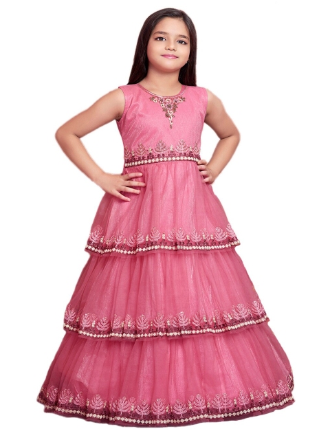 

BETTY Pink Net Ethnic Maxi Dress