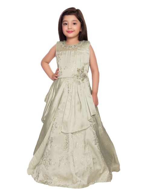 

BETTY Lime Green Embellished Georgette Ethnic Maxi Dress