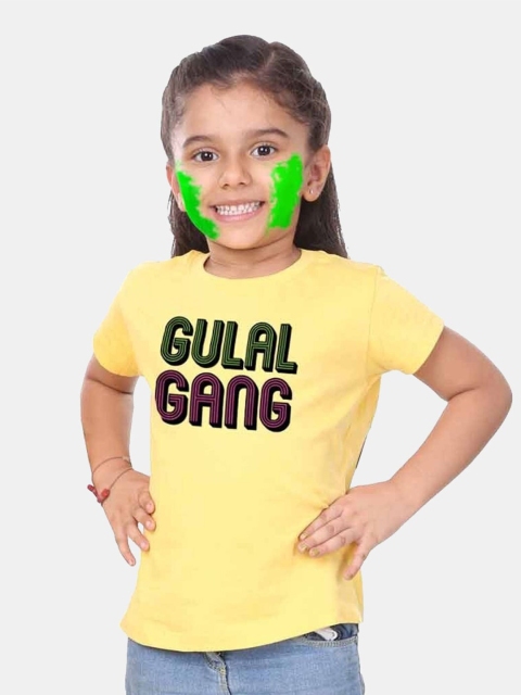 

BONKIDS Girls Yellow & Black Gulal Gang Printed Holi T-shirt