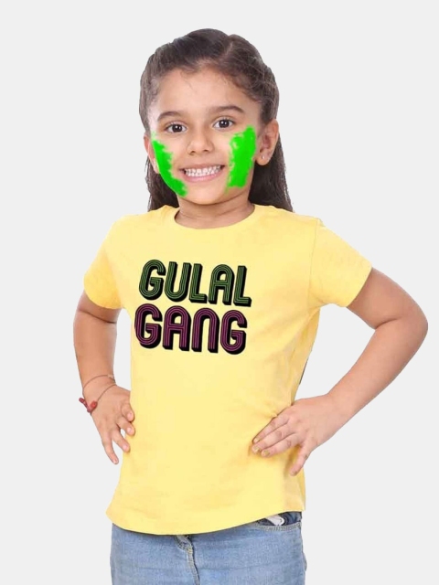 

BONKIDS Girls Yellow Gulal Gang Printed T-shirt