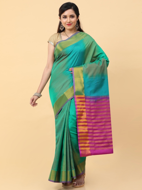 

Kalamandir Blue & Green Printed Pure Silk Ikat Saree