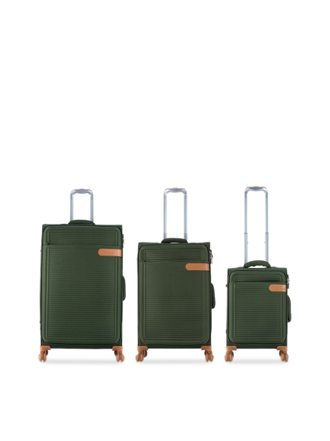 

IT luggage Set Of 3 Green Solid Soft-Sided 360-Degree Rotation Cabin Trolley Bag