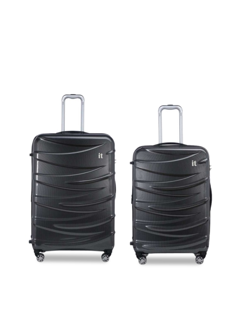 

IT luggage Set of 2 Black Textured Tidal Hard-Sided Trolley Suitcases