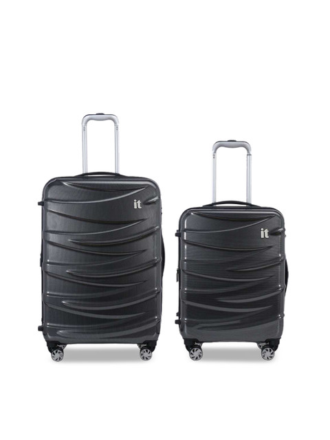 

IT luggage Set Of 2 Black Textured Hard-Sided Trolley Suitcase