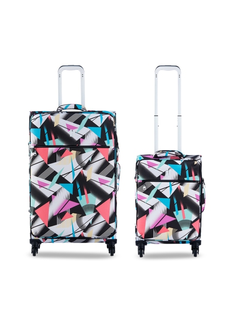 

IT luggage Set Of 2 Black & Blue Printed Soft-Sided Trolley Suitcase, Multi