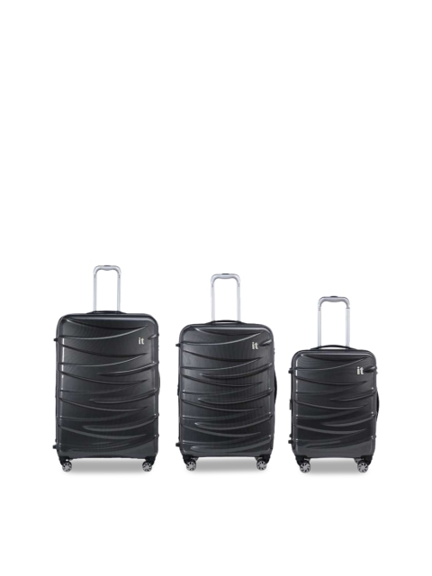 

IT luggage Set of 3 Black Textured Large Hard-Sided Trolley Suitcase