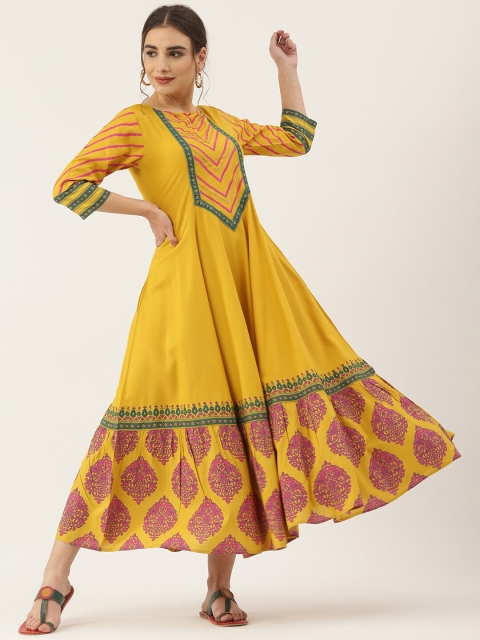

Rustorange Yellow Ethnic Motifs Maxi Dress