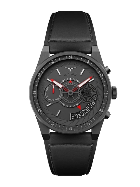 

ZINVO Men Black Brass Dial & Black Leather Straps Analogue Chronograph Watch 996