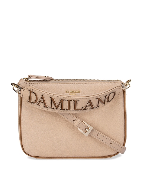 

Da Milano Beige Leather Structured Sling Bag with Applique