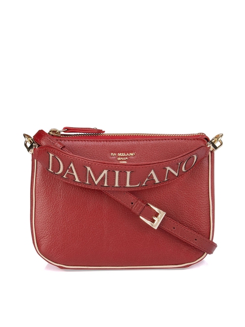 

Da Milano Red Leather Structured Sling Bag with Cut Work