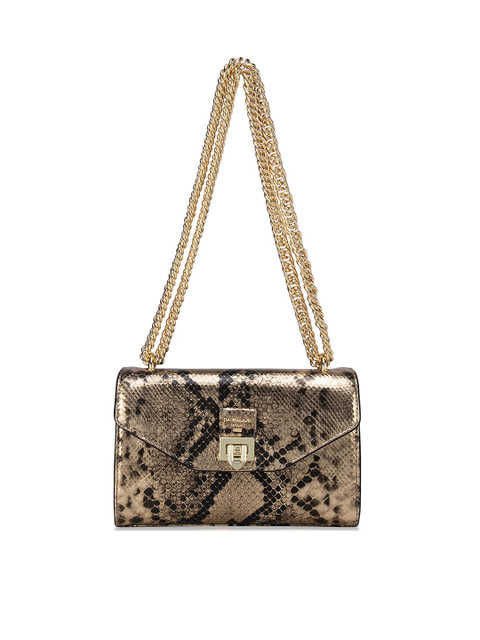

Da Milano Gold-Toned Textured Leather Structured Handheld Bag