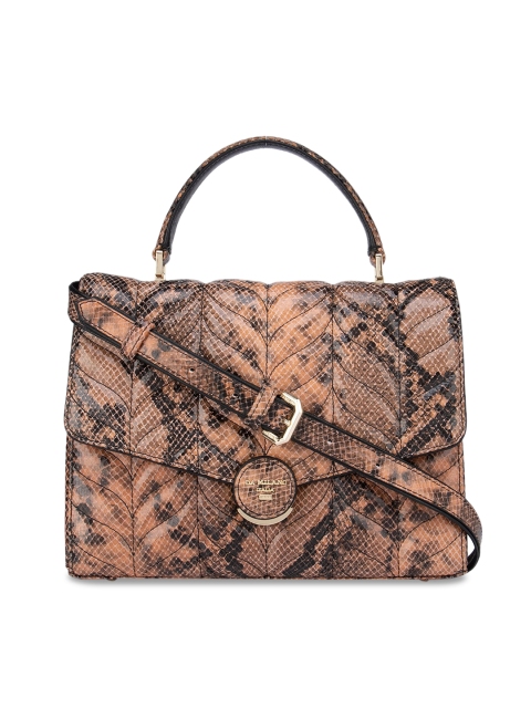 

Da Milano Peach-Coloured Textured Leather Structured Satchel