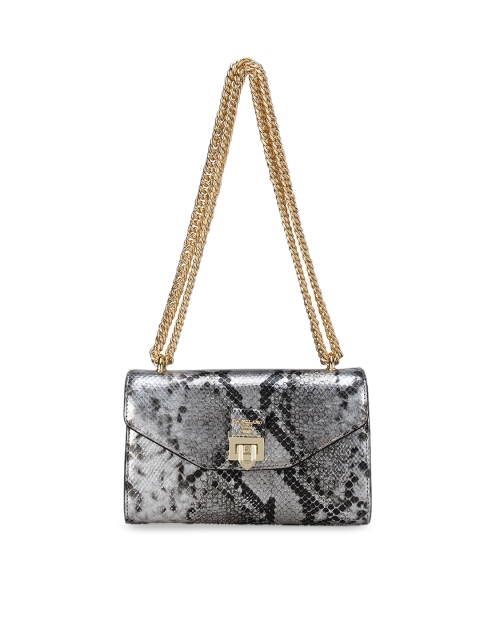 

Da Milano Silver-Toned Animal Printed Leather Structured Shoulder Bag