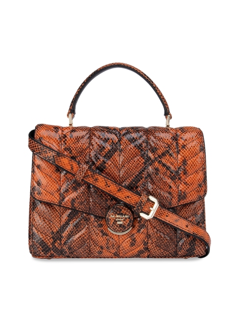 

Da Milano Orange Textured Leather Structured Satchel with Quilted