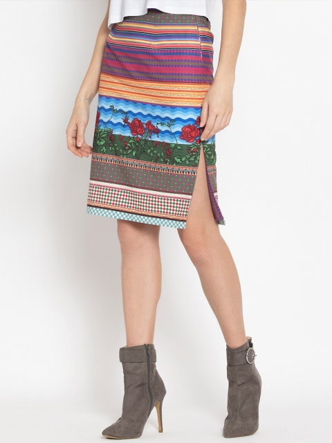 

SHAYE Women Multicoloured Printed Knee-Length Pencil Skirt, Multi