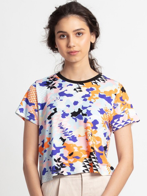 

SHAYE Women White & Blue Printed T-shirt