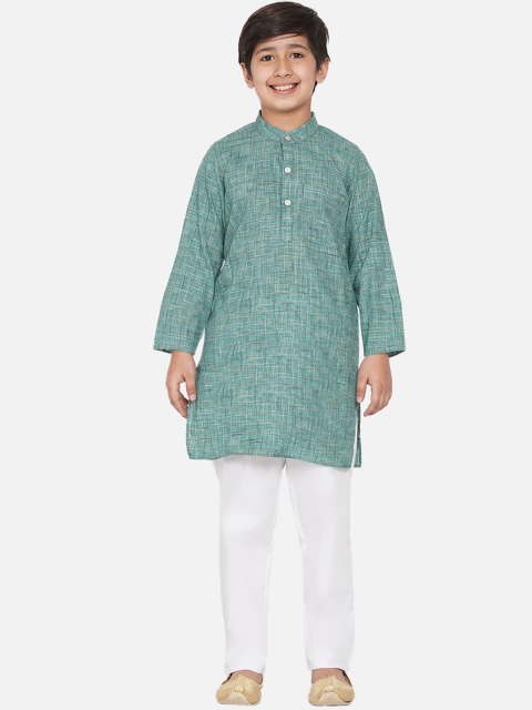 

titliyan Boys Green Cotton Handi Checked Kurta