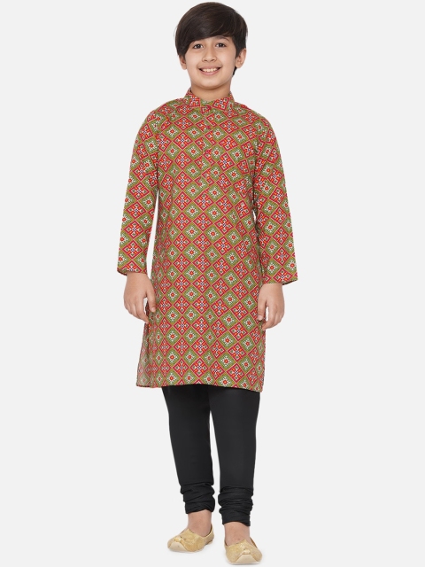 

titliyan Boys Red Ethnic Motifs Printed Gotta Patti Kurta