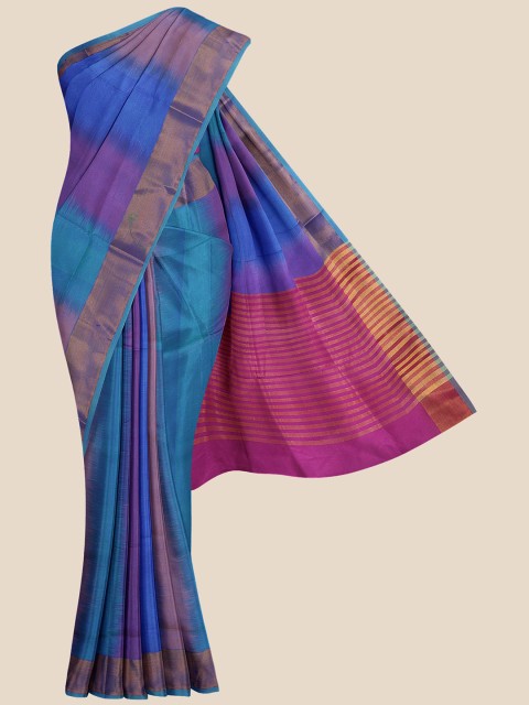 

Kalamandir Multicoloured Colourblocked Zardozi Pure Silk Ikat Saree, Multi