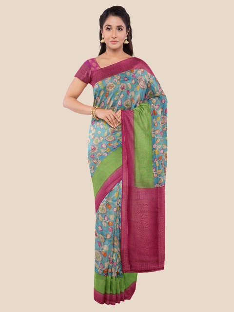

Kalamandir Mustard & Blue Floral Silk Blend Saree