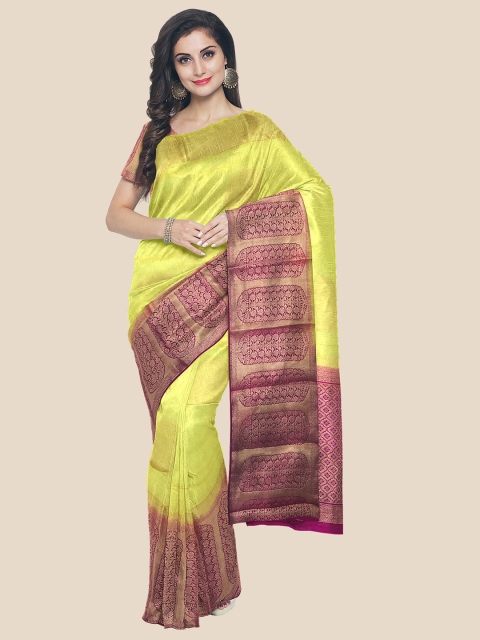 

Kalamandir Yellow & Maroon Woven Design Silk Blend Banarasi Saree