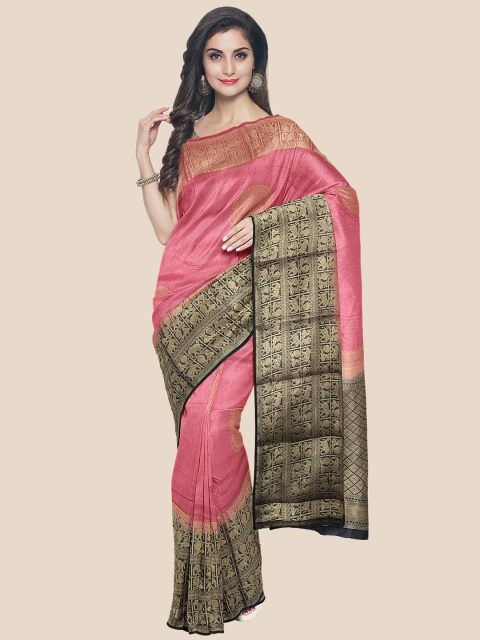 

Kalamandir Pink & Gold-Toned Woven Design Zari Silk Blend Banarasi Saree