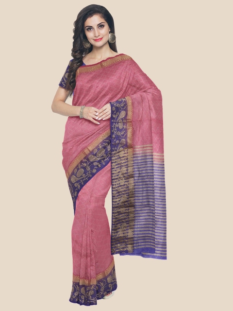 

Kalamandir Pink & Navy Blue Ethnic Motifs Zari Saree